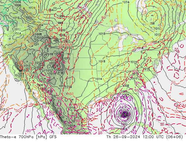 Theta-e 700hPa GFS jeu 26.09.2024 12 UTC