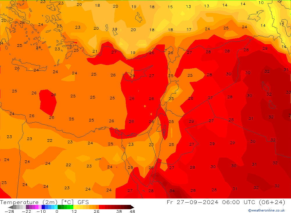 Sıcaklık Haritası (2m) GFS Cu 27.09.2024 06 UTC