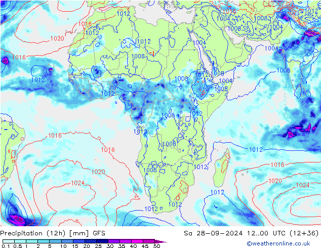 Totale neerslag (12h) GFS za 28.09.2024 00 UTC