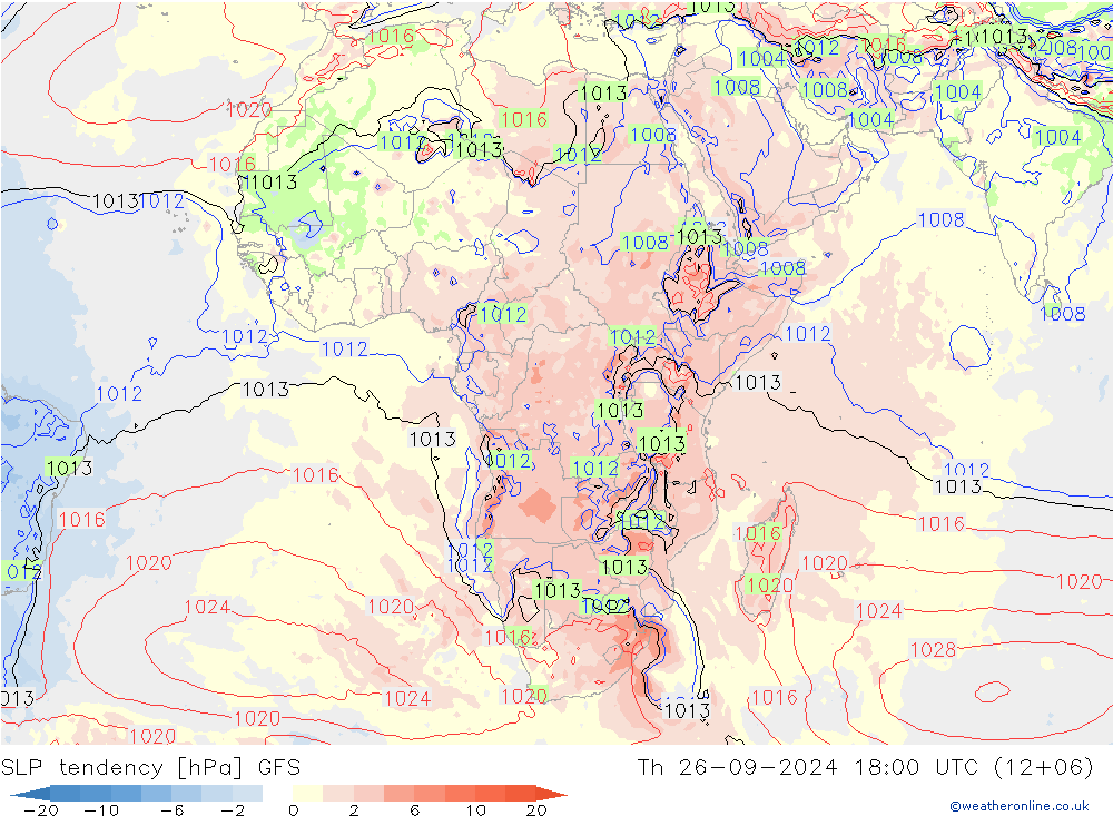 SLP tendency GFS Čt 26.09.2024 18 UTC