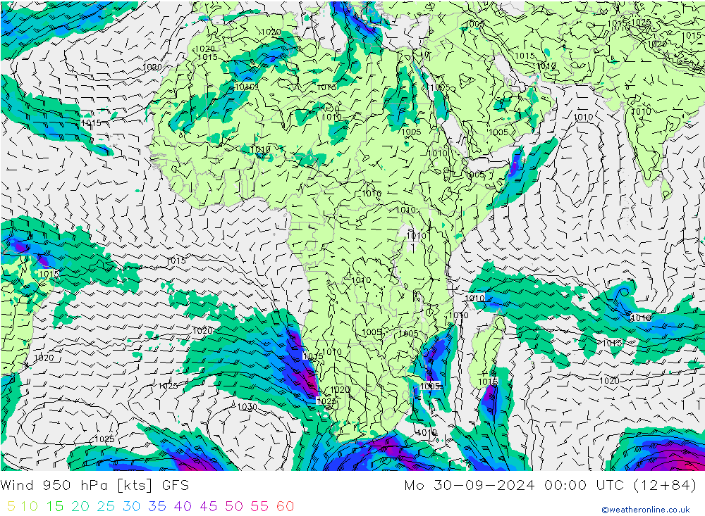 Wind 950 hPa GFS Po 30.09.2024 00 UTC