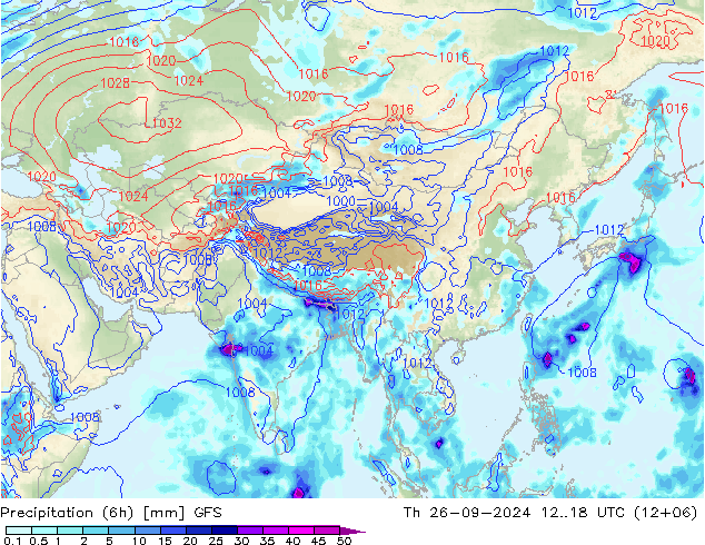 Z500/Rain (+SLP)/Z850 GFS Čt 26.09.2024 18 UTC