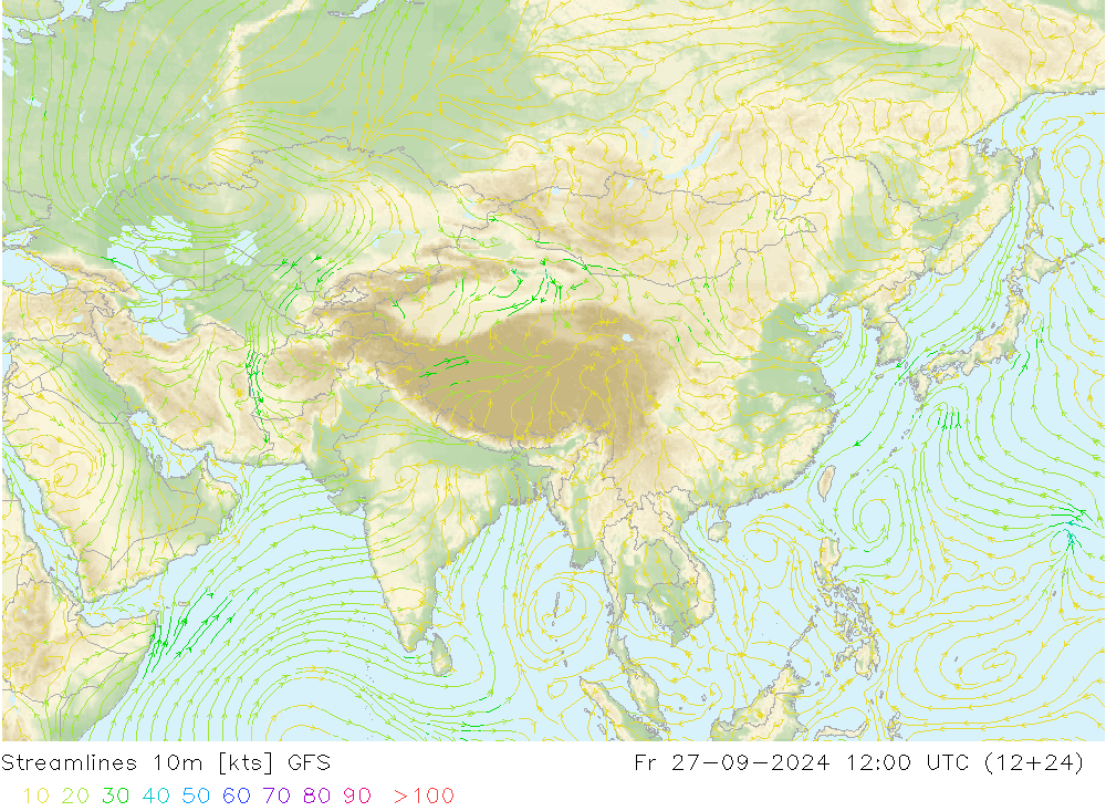 Streamlines 10m GFS Fr 27.09.2024 12 UTC