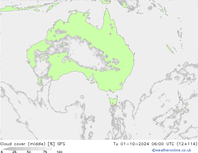 Cloud cover (middle) GFS Tu 01.10.2024 06 UTC