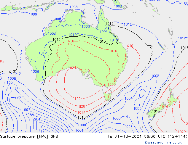 Surface pressure GFS Tu 01.10.2024 06 UTC