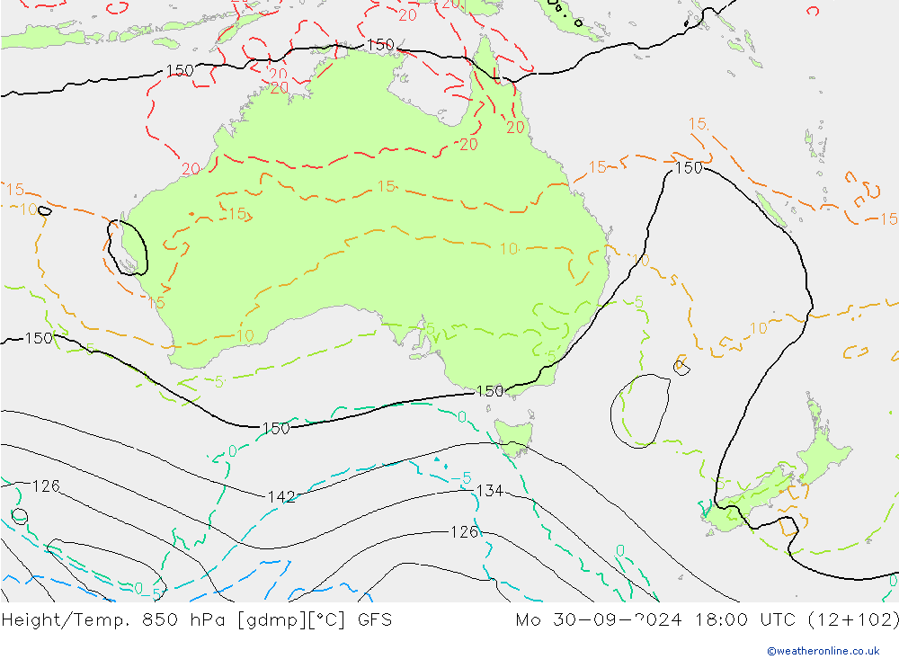 Hoogte/Temp. 850 hPa GFS ma 30.09.2024 18 UTC