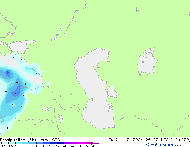 Precipitation (6h) GFS Tu 01.10.2024 12 UTC