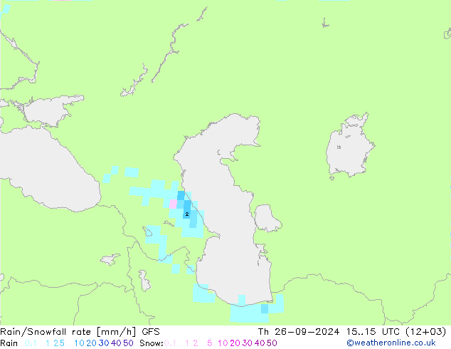 Rain/Snowfall rate GFS  26.09.2024 15 UTC