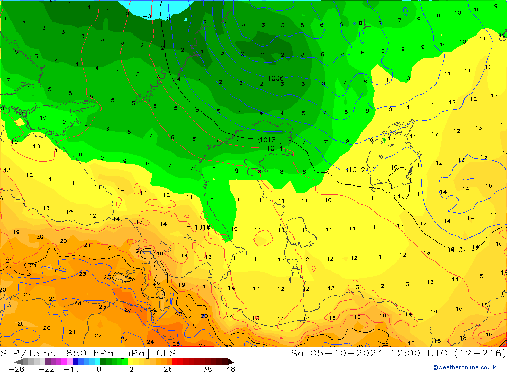 SLP/Temp. 850 hPa GFS  05.10.2024 12 UTC