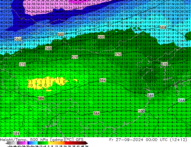 Height/Temp. 500 hPa GFS Pá 27.09.2024 00 UTC