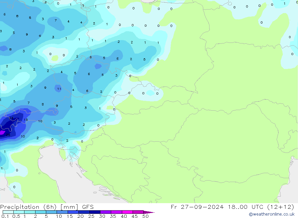 Precipitation (6h) GFS Fr 27.09.2024 00 UTC