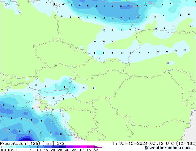 Precipitation (12h) GFS Th 03.10.2024 12 UTC