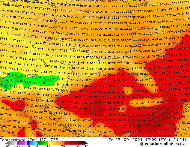 Temperature (2m) GFS Fr 27.09.2024 12 UTC