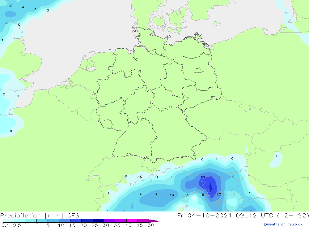 Precipitazione GFS ven 04.10.2024 12 UTC