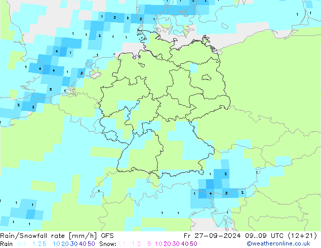 Regen/Schneefallrate GFS Fr 27.09.2024 09 UTC