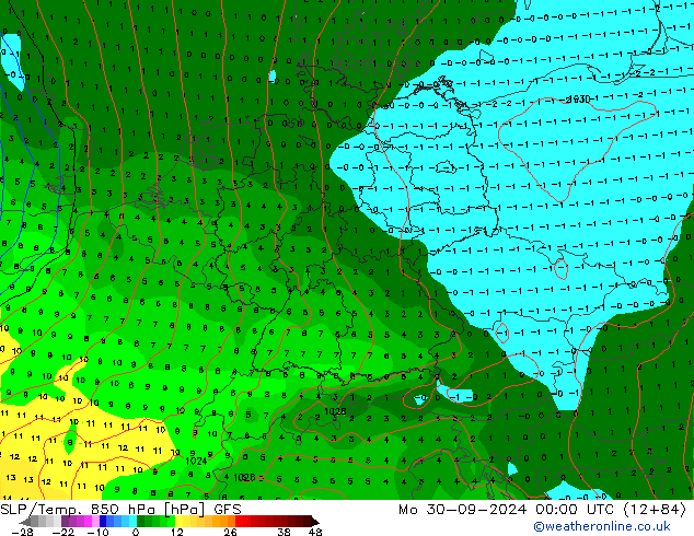 SLP/Temp. 850 hPa GFS Mo 30.09.2024 00 UTC