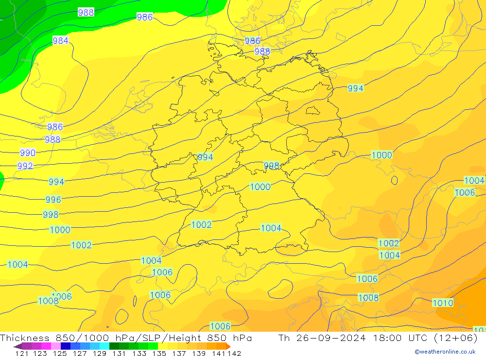 Thck 850-1000 hPa GFS Čt 26.09.2024 18 UTC