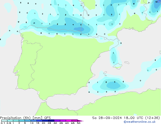 осадки (6h) GFS сб 28.09.2024 00 UTC