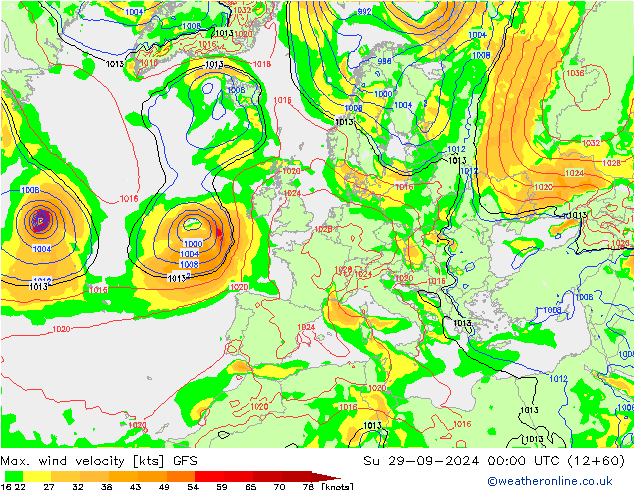 Max. wind velocity GFS Ne 29.09.2024 00 UTC