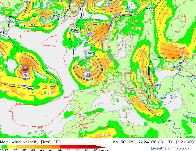 Max. wind velocity GFS  30.09.2024 06 UTC