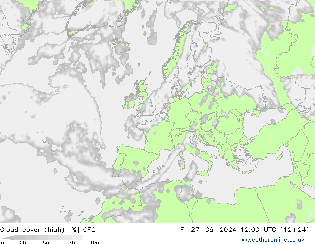 Cloud cover (high) GFS Fr 27.09.2024 12 UTC