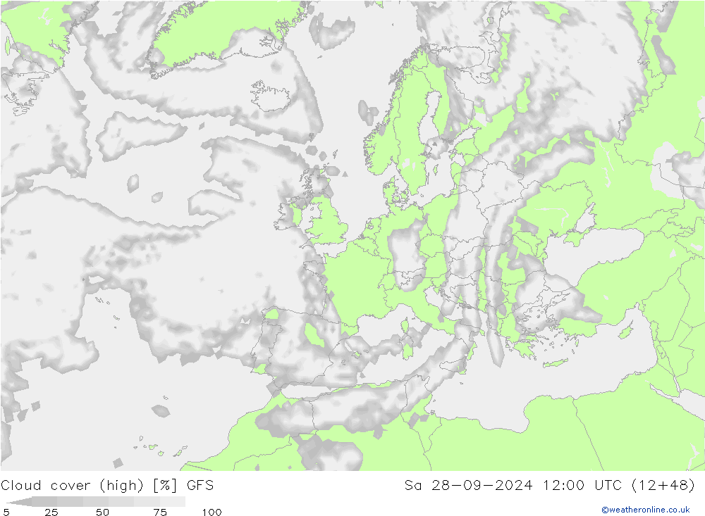 Cloud cover (high) GFS Sa 28.09.2024 12 UTC