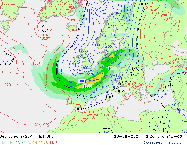 Courant-jet GFS jeu 26.09.2024 18 UTC