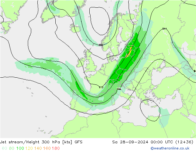 Jet stream GFS Sáb 28.09.2024 00 UTC