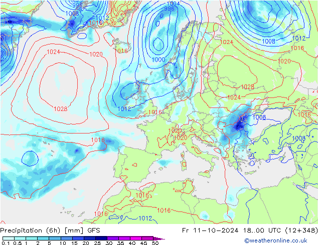 Z500/Yağmur (+YB)/Z850 GFS Cu 11.10.2024 00 UTC