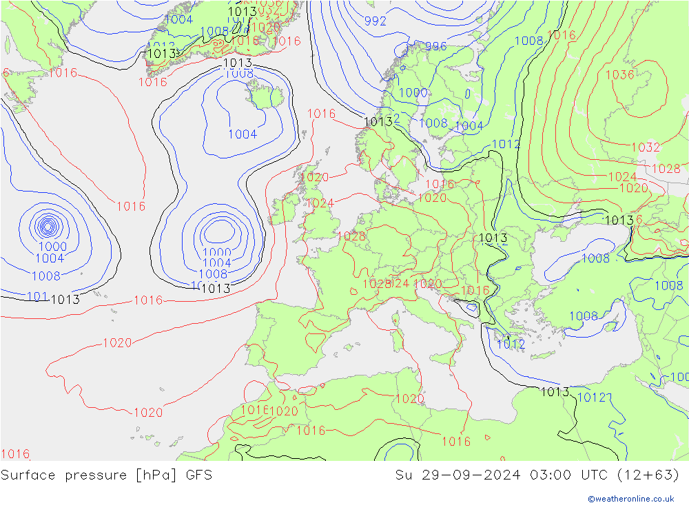 Surface pressure GFS Su 29.09.2024 03 UTC