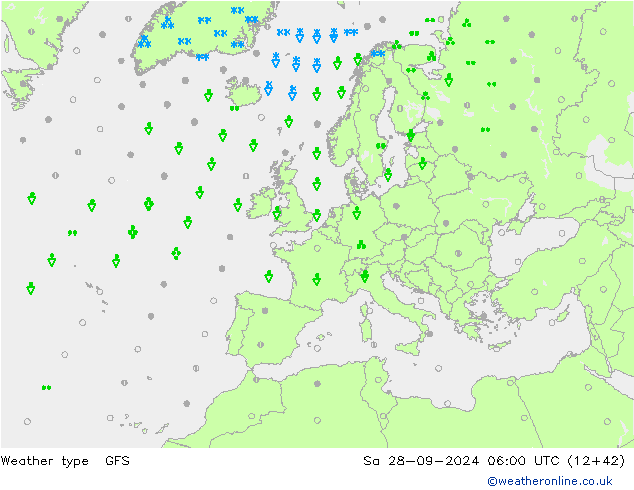 rodzaj opadu GFS so. 28.09.2024 06 UTC