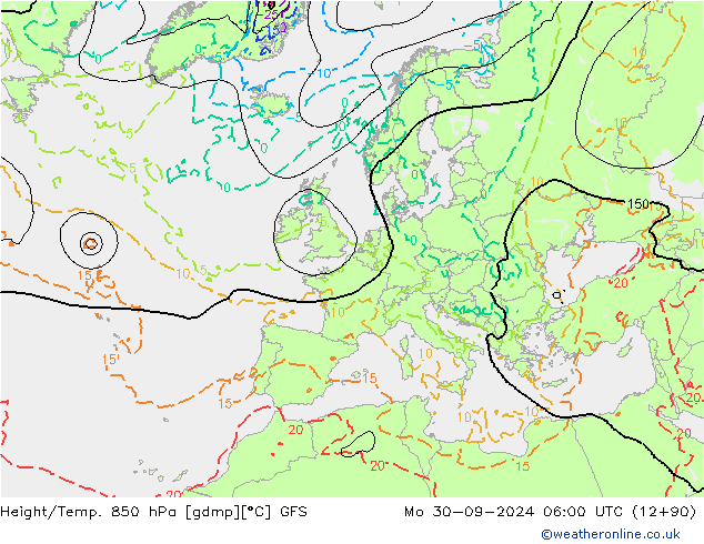 Z500/Yağmur (+YB)/Z850 GFS Pzt 30.09.2024 06 UTC