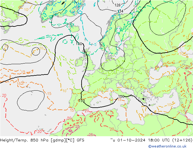 Yükseklik/Sıc. 850 hPa GFS Sa 01.10.2024 18 UTC