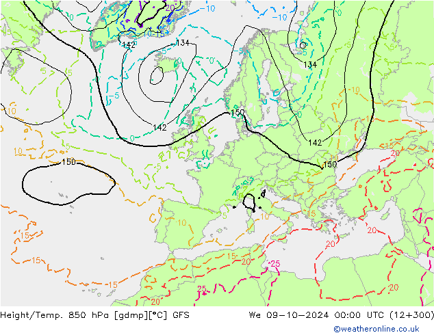 Z500/Rain (+SLP)/Z850 GFS We 09.10.2024 00 UTC