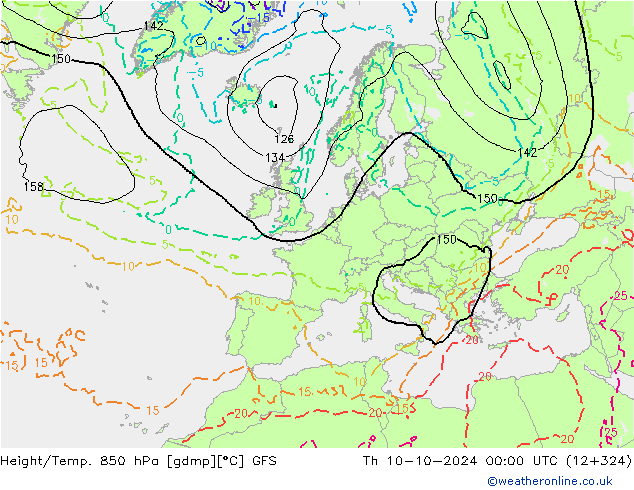 Height/Temp. 850 hPa GFS Th 10.10.2024 00 UTC