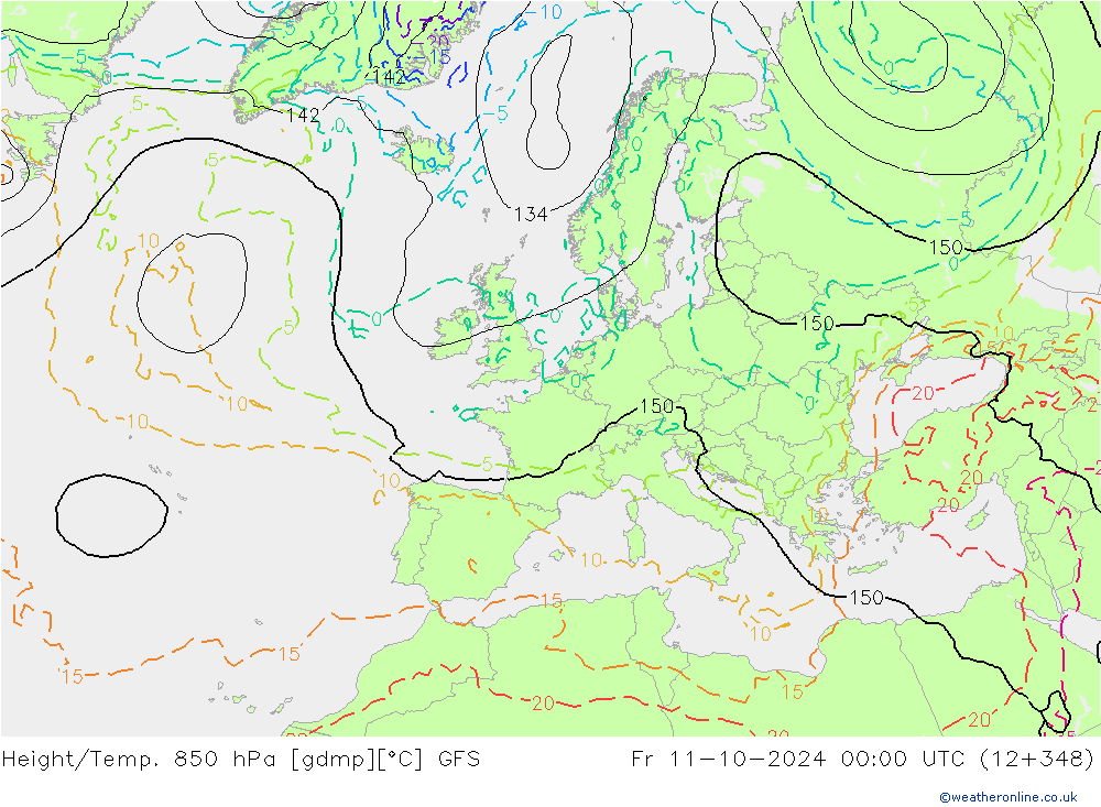 Z500/Yağmur (+YB)/Z850 GFS Cu 11.10.2024 00 UTC