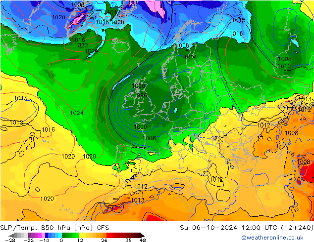 SLP/Temp. 850 гПа GFS Вс 06.10.2024 12 UTC