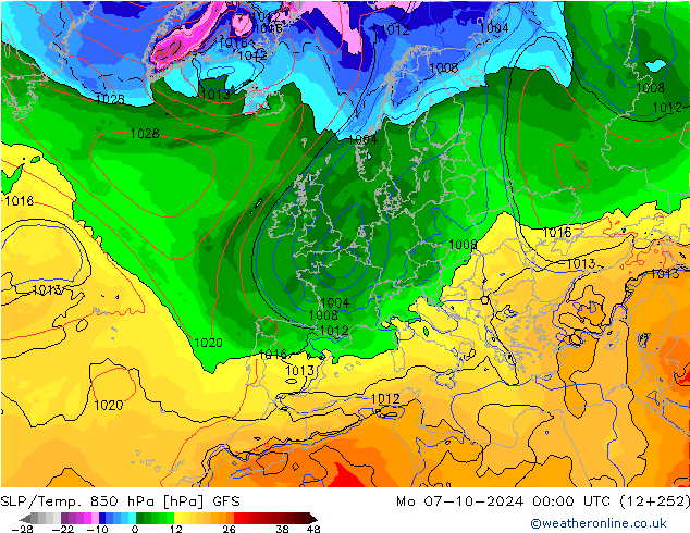 SLP/Temp. 850 hPa GFS Mo 07.10.2024 00 UTC