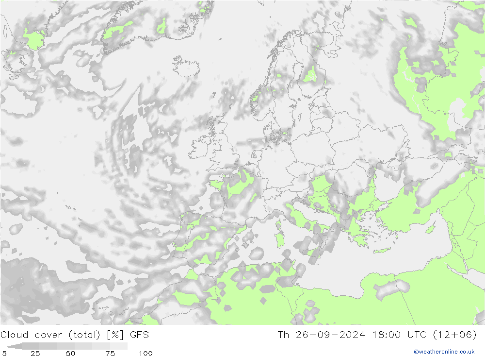 zachmurzenie (suma) GFS czw. 26.09.2024 18 UTC