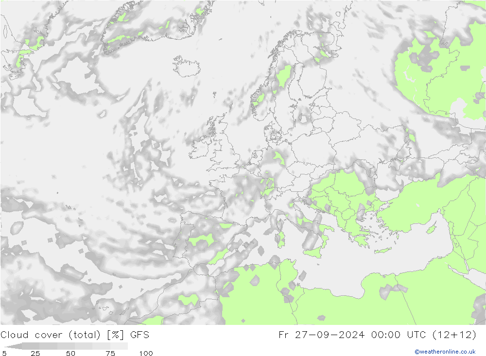 zachmurzenie (suma) GFS pt. 27.09.2024 00 UTC