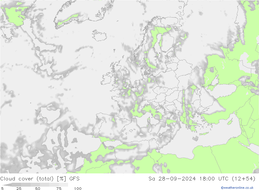 Bewolking (Totaal) GFS za 28.09.2024 18 UTC