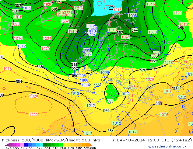 Schichtdicke 500-1000 hPa GFS Fr 04.10.2024 12 UTC