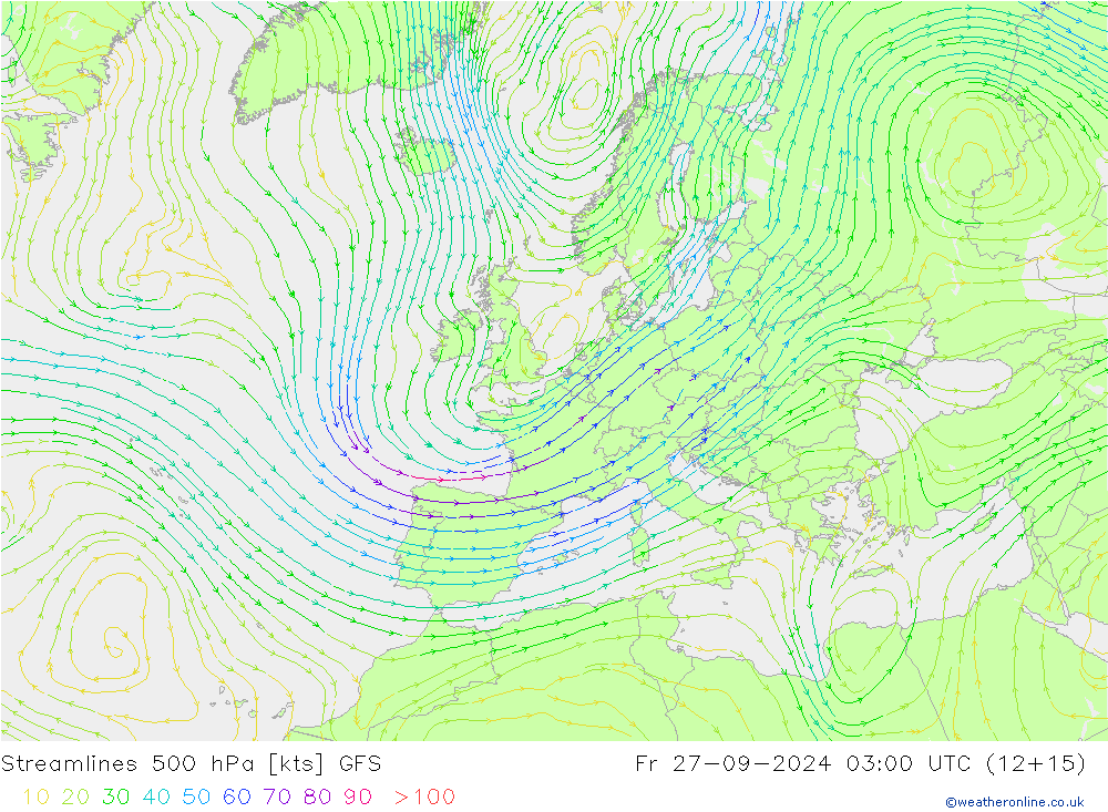 Stroomlijn 500 hPa GFS vr 27.09.2024 03 UTC