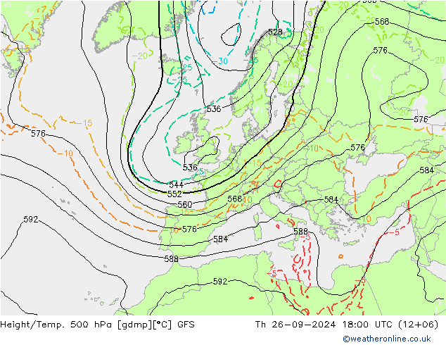 Z500/Rain (+SLP)/Z850 GFS Do 26.09.2024 18 UTC