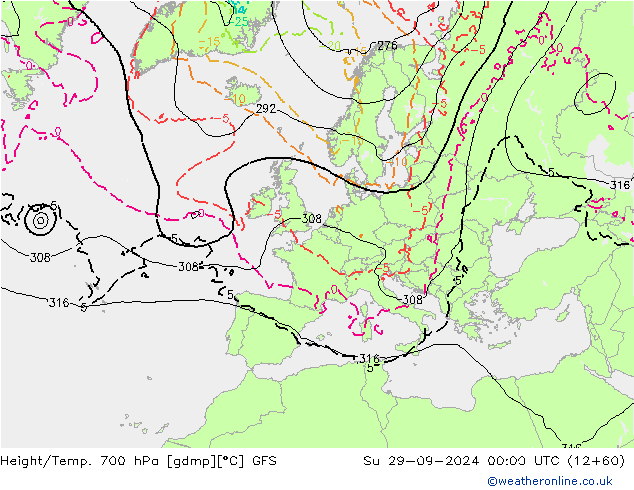 Height/Temp. 700 hPa GFS Su 29.09.2024 00 UTC