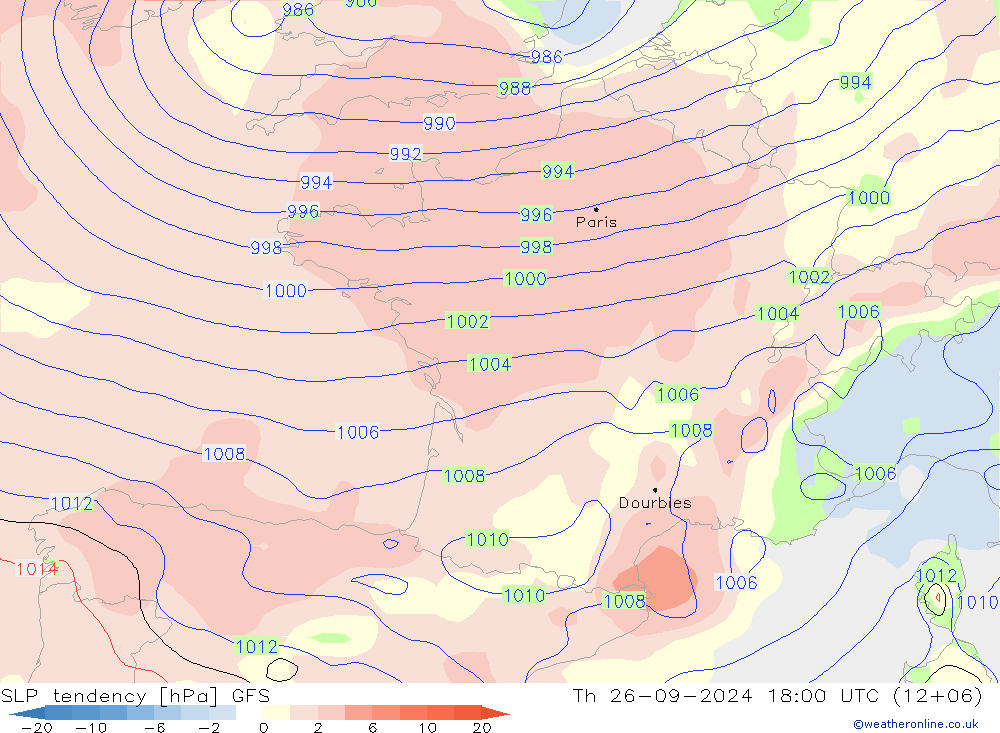 Druktendens (+/-) GFS do 26.09.2024 18 UTC