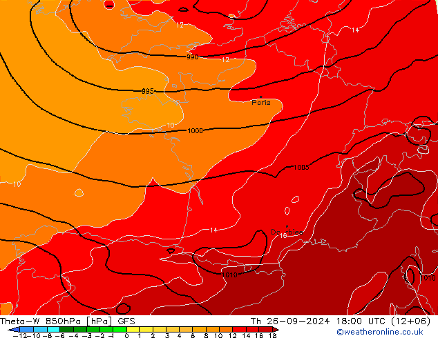 Theta-W 850hPa GFS Th 26.09.2024 18 UTC