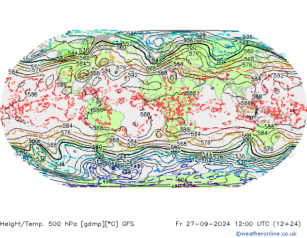 Z500/Rain (+SLP)/Z850 GFS ven 27.09.2024 12 UTC