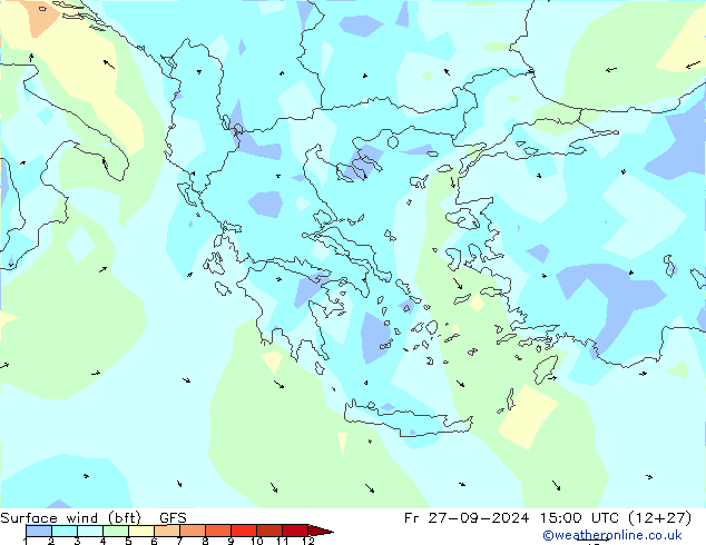 Bodenwind (bft) GFS Fr 27.09.2024 15 UTC