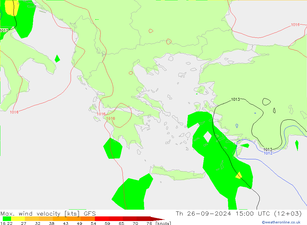 Max. wind velocity GFS czw. 26.09.2024 15 UTC